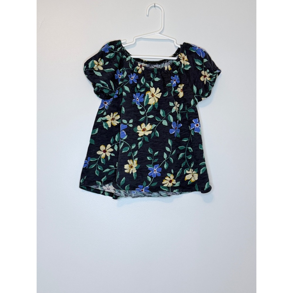 Old Navy Girls Floral Puff Sleeve Top Navy Blue Blouse S 6-7